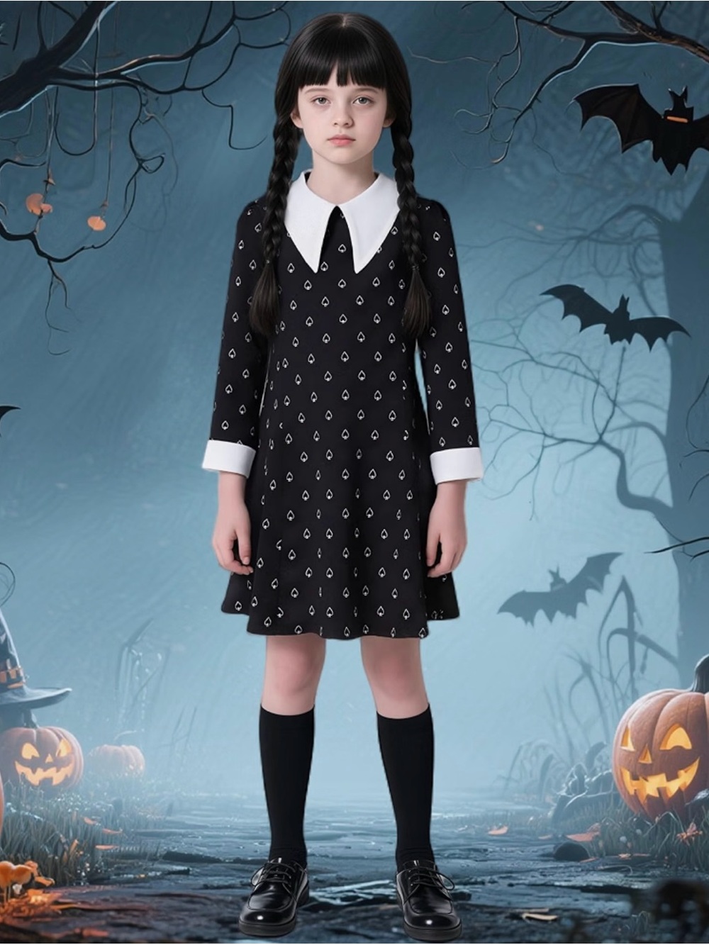 Wednesday Addams Costume Dress For Girls- Halloween